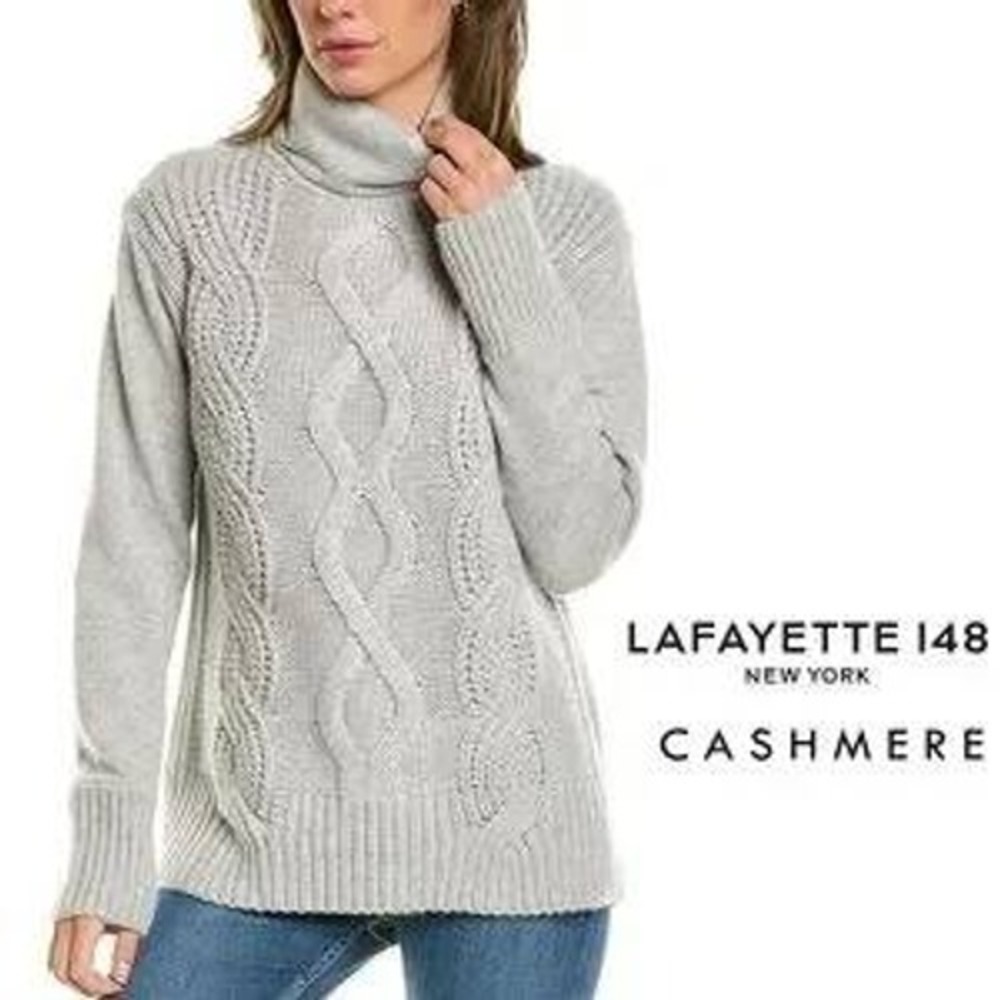 Lafayette 148 New York Infinity Mixed Cable Knit Turtleneck X-Small Heather Gray